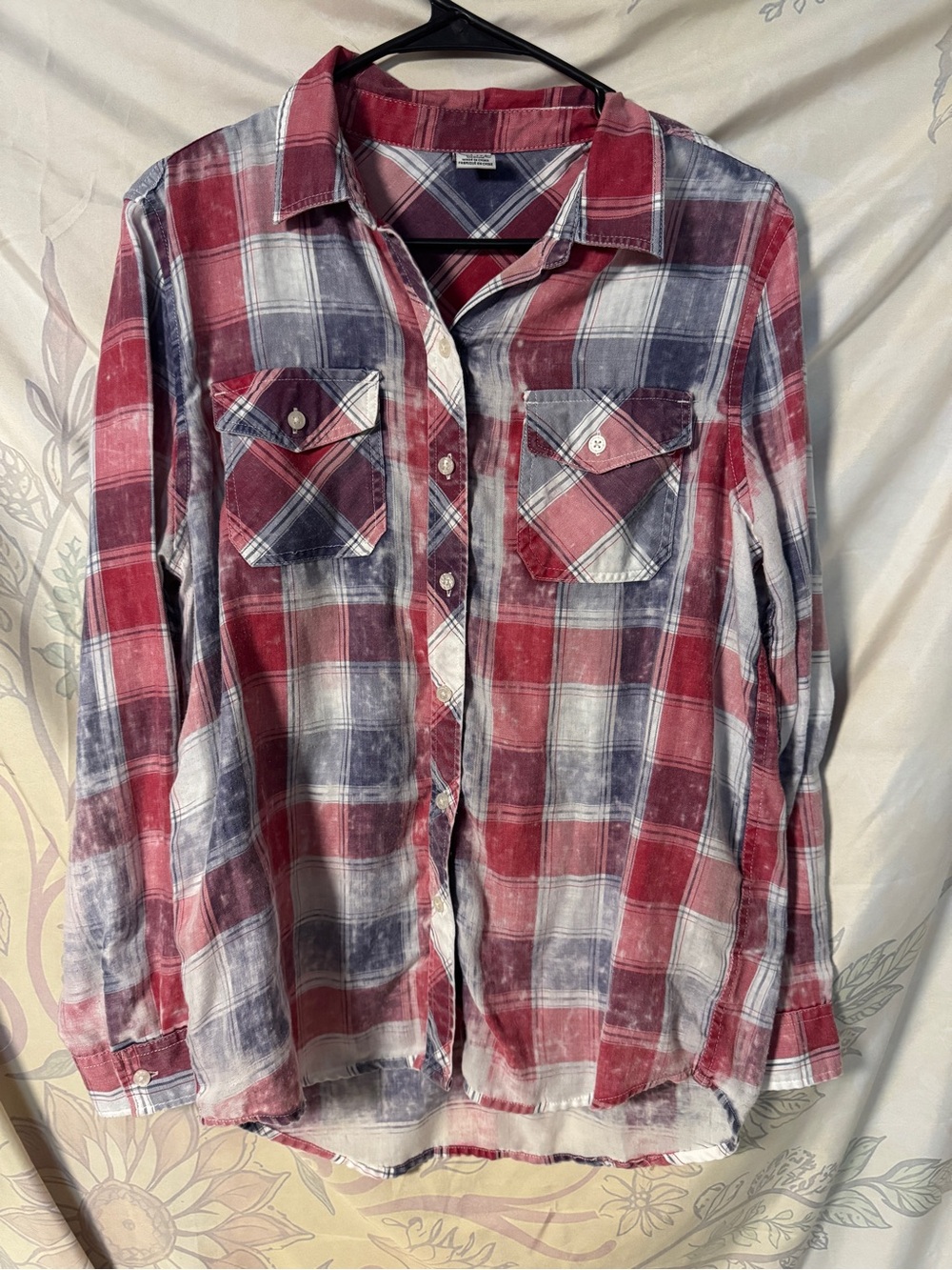 Red and Navy Plaid Button-Up Shirt